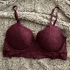 PINK Victoria's Secret Burgundy Lace Longline Push-Up Bra